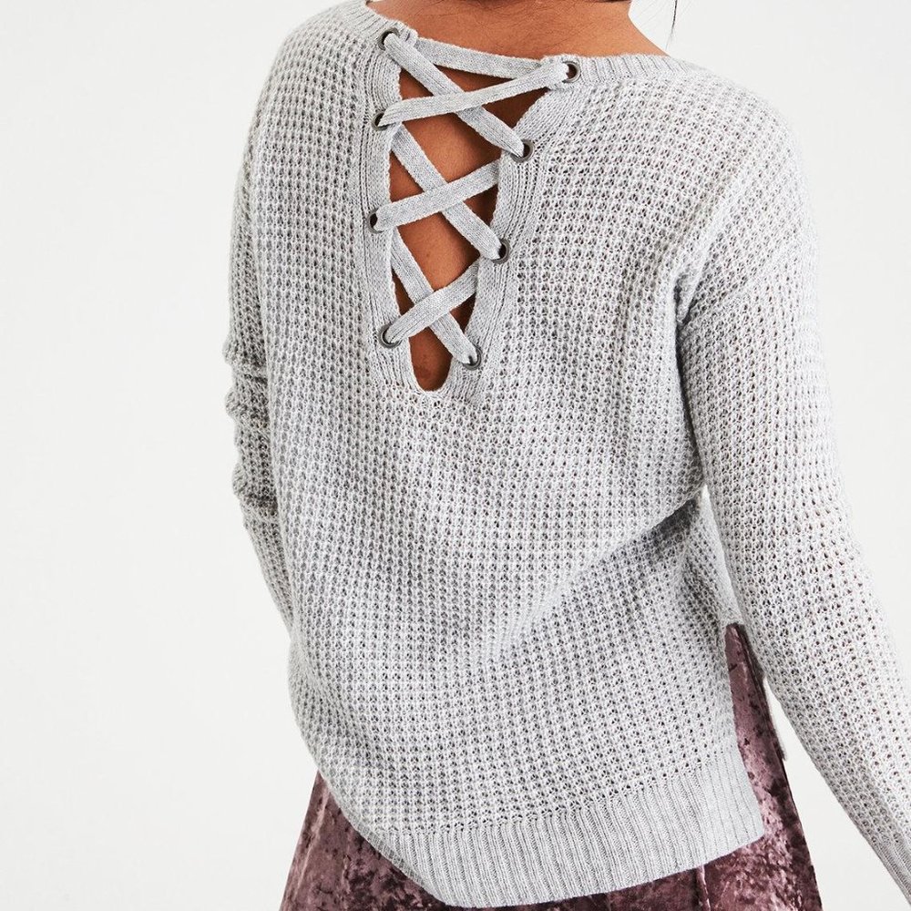 AE // Lace-Up Back Waffle Knit Sweater
